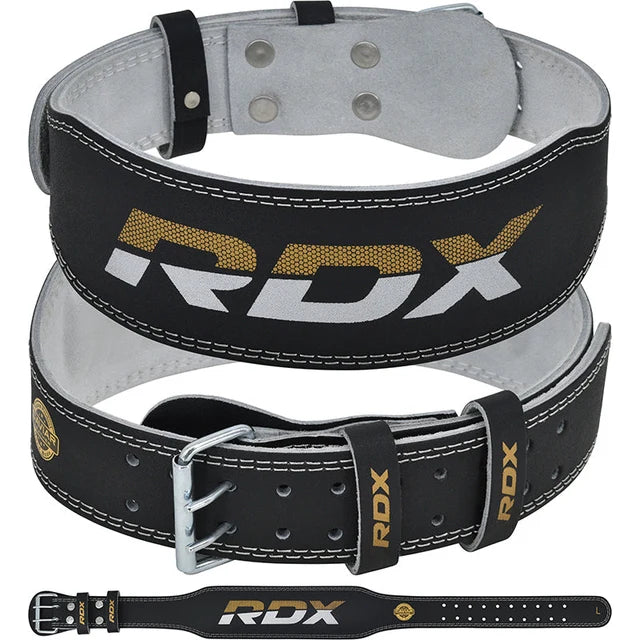 CINTURÓN DE GIMNASIO PARA LEVANTAMIENTO DE PESAS DE CUERO ACOLCHADO DE 4 PULGADAS - RDX